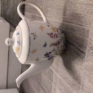Floral White Teapot with Gold Accents